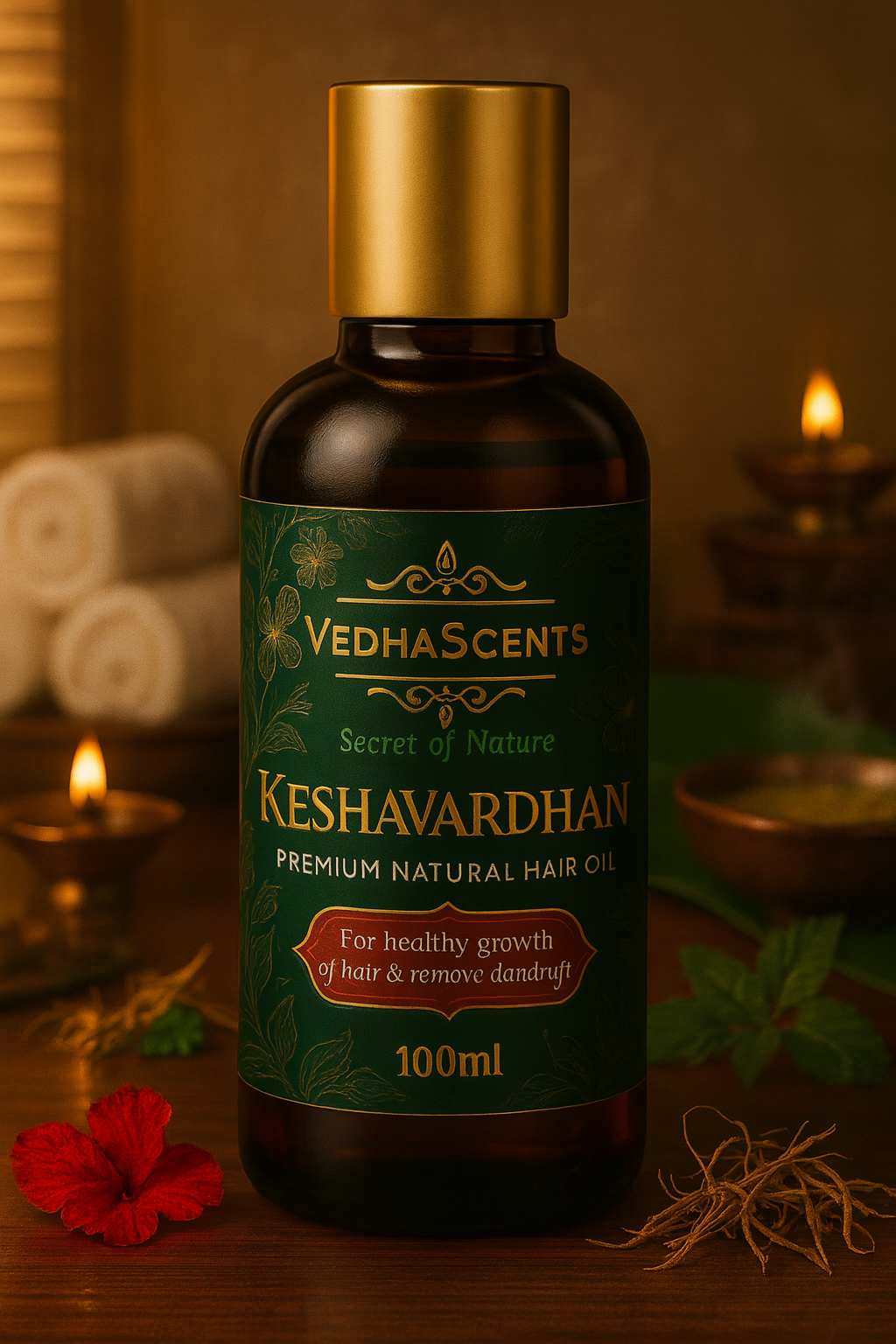 Vedhascents Keshavardhan Premium Natural Ayurvedic Hair Growth Oil – Best Anti Dandruff Hair Oil for Hair Fall Control, Hair Regrowth & Damage Repair – Natural Hair Loss Treatment for Women & Men – Scalp Nourishment & Shine -100ml
