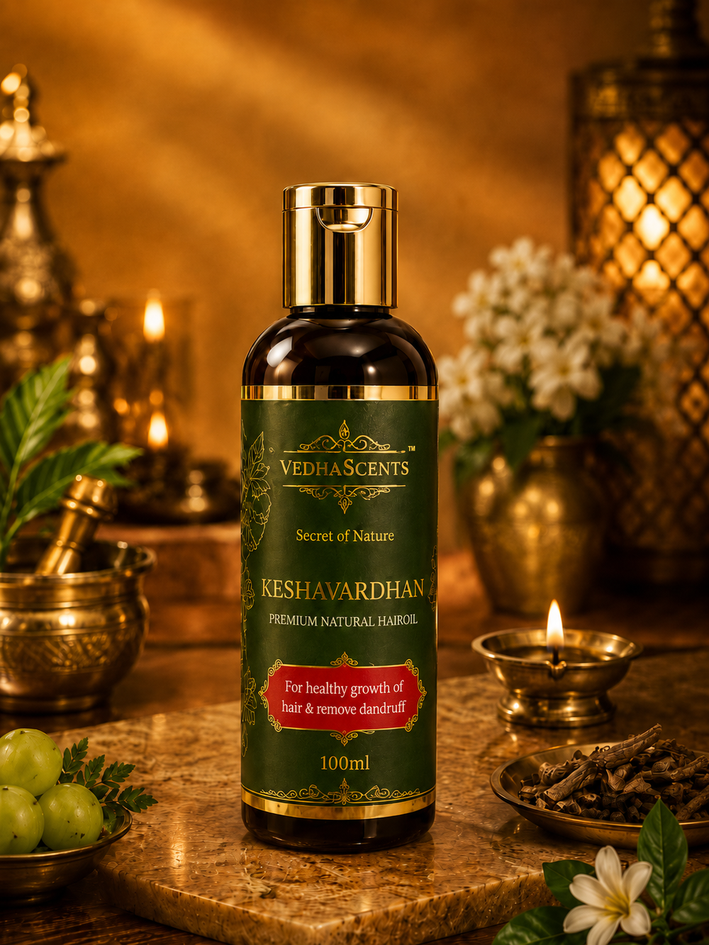 Vedhascents Keshavardhan Premium Natural Ayurvedic Hair Growth Oil – Best Anti Dandruff Hair Oil for Hair Fall Control, Hair Regrowth & Damage Repair – Natural Hair Loss Treatment for Women & Men – Scalp Nourishment & Shine -100ml