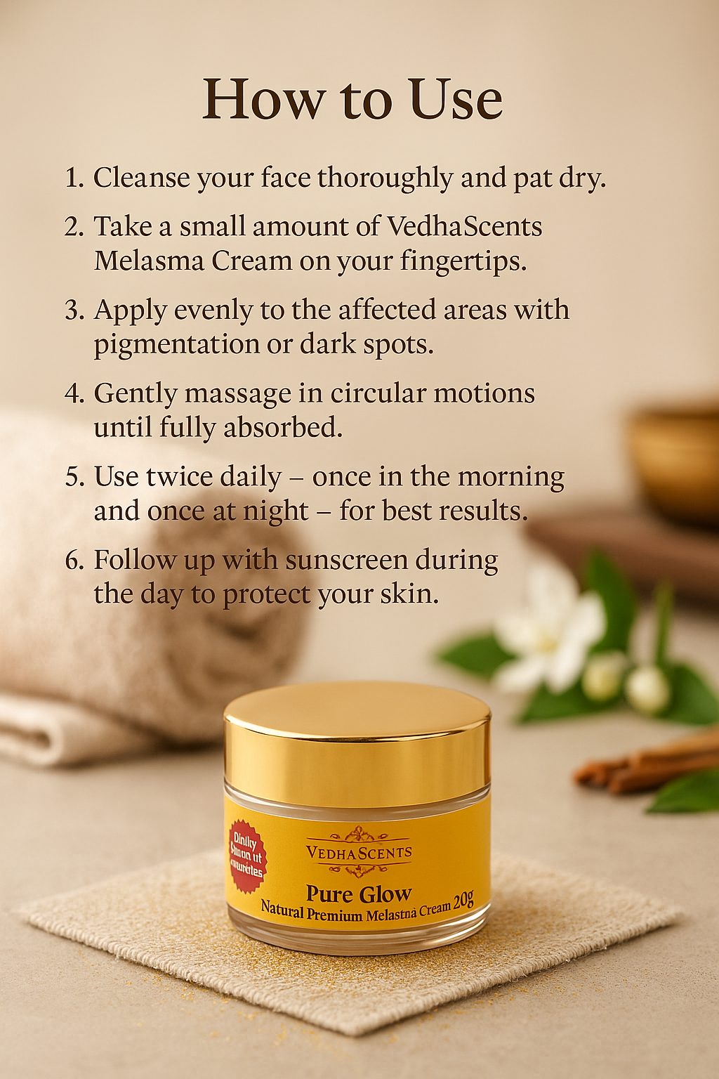Vedhascents Premium Natural Melasma Cream|Pigmentation & Dark Spots | Acne Marks, Suntan Marks, Blackheads & Whiteheads | Ayurvedic Night Face Cream (20 g)
