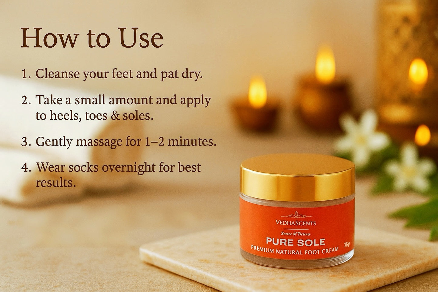 VedhaScents Pure Sole Premium Natural Foot Cream|Ayurvedic Cream for Cracked Heels, Dry Feet & Rough Skin Repair | Deep Moisturizing Heel Softening Cream With Natural Ingredients for Intense Hydration, Healing & Smooth Feet (50g)