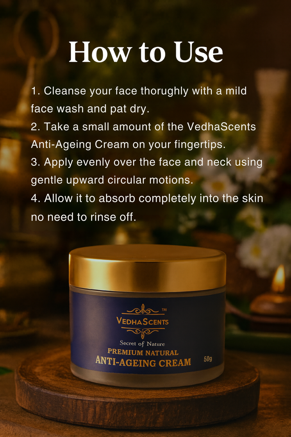 Vedhascents Premium Natural Anti-Ageing Cream | Ayurvedic Moisturizer for Wrinkles,Fine Lines, Dark Circles & Stretch Marks | Youthful, Hydrated, Glowing Skin | Pure Glow Pure Youth (50g)