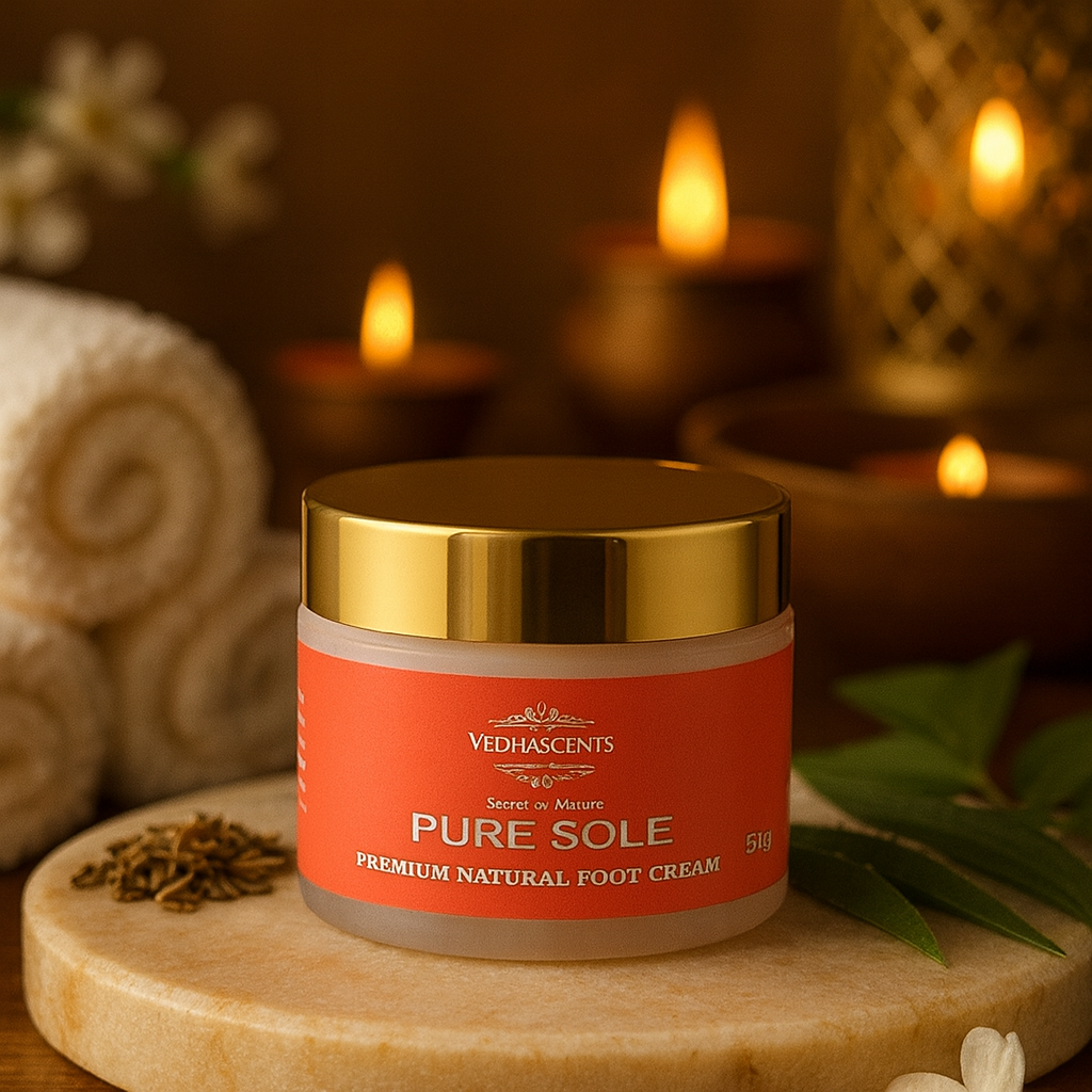 VedhaScents Pure Sole Premium Natural Foot Cream|Ayurvedic Cream for Cracked Heels, Dry Feet & Rough Skin Repair | Deep Moisturizing Heel Softening Cream With Natural Ingredients for Intense Hydration, Healing & Smooth Feet (50g)
