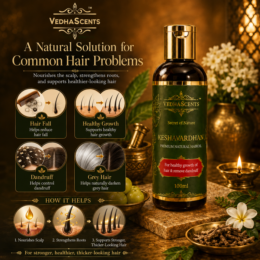 Vedhascents Keshavardhan Premium Natural Ayurvedic Hair Growth Oil – Best Anti Dandruff Hair Oil for Hair Fall Control, Hair Regrowth & Damage Repair – Natural Hair Loss Treatment for Women & Men – Scalp Nourishment & Shine -100ml