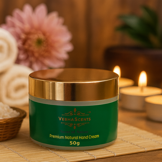 VedhaScents Premium Natural Hand Cream for Dry, Rough, Cracked Hands | Deep Moisturizing, Anti-Aging, Non-Greasy, Herbal Ayurvedic Formula with Essential Oils | Hand Softening & Repair Cream for Women & Men(50g)